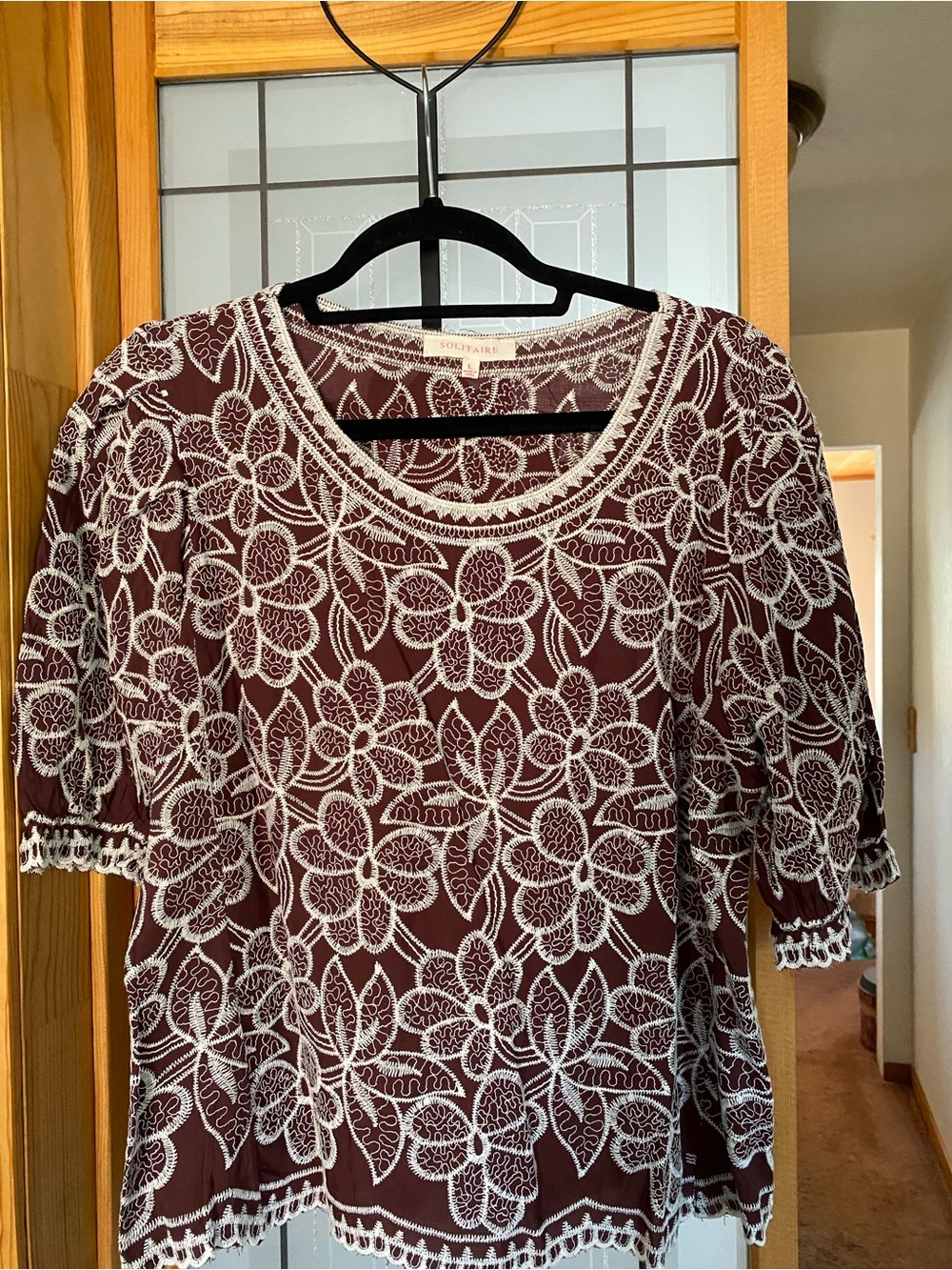Solitaire Maroon Top with White Floral Lace Embroidery